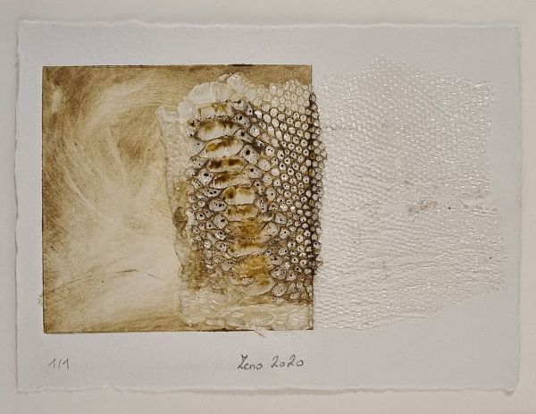 Zeno Wolf "Ein Gedicht" Materialdruck mit Schlangenhaut 14 x 19 cm