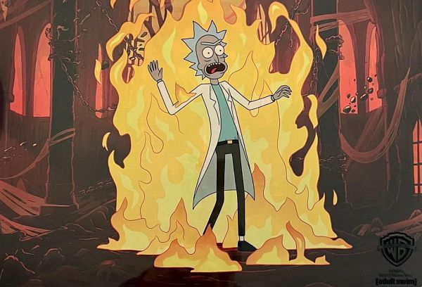 ARNER-BROS-ADULT-SWIM-RICK-MORTY-RICK-EMERGES-FROM-FLAMES-LIMITED-EDITION-ANIMATION-CEL-MEESEEKS-AND-DESTROY