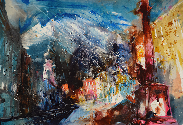 Bernhard Vogel "Nr. 2034, Innsbruck Maria Theresienstraße II" - Aquarell Acryl - 58 x 76 cm