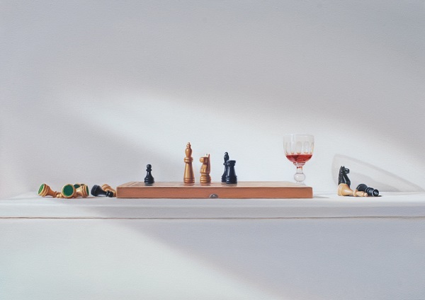 Edite Grinberga "Schach mit Portwein" Öl auf Leinwand 50 x 70 cm