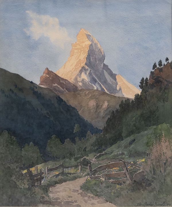 Eduard Handel-Mazzetti "Sonnenaufgang, Matterhorn" 1948 - Aquarell - 36 x 30 cm