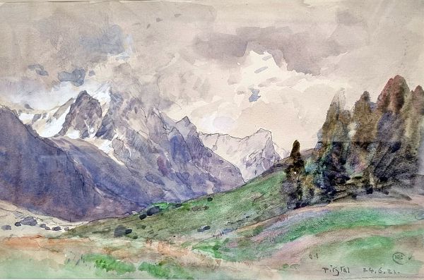 Edward Harrison Compton "Pitztal" Aquarell 1921 19 x 27 cm