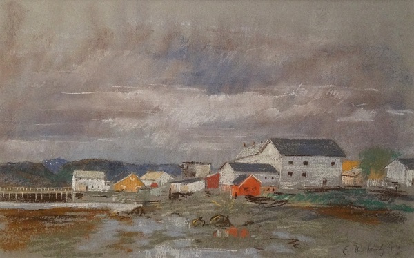 Erwin Lutz-Waldner "Abendstimmung an der Küste Norwegens" Pastell 29 x 46 cm