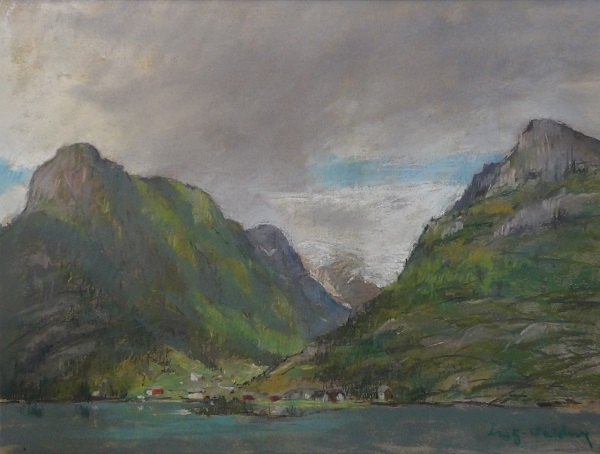 Erwin Lutz-Waldner "Fjordlandschaft - Norwegen" 1944 Pastell 36 x 49 cm