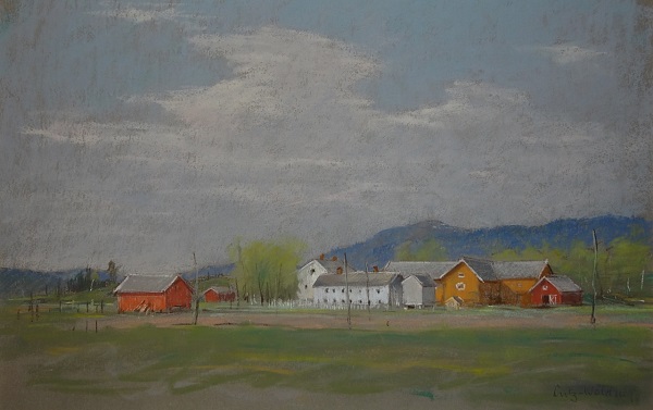 Erwin Lutz-Waldner "Höfe - Norwegen" 1944 - Pastell - 31 x 48 cm