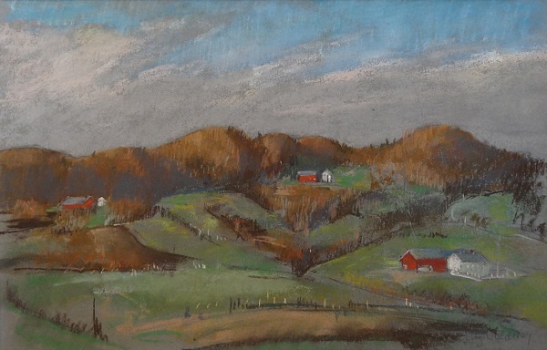 Erwin Lutz-Waldner "Herbstlandschaft - Norwegen" 1944 Pastell 31 x 49 cm