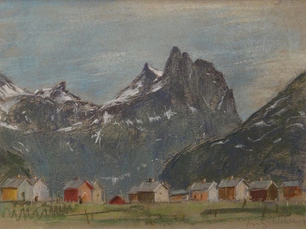 Erwin Lutz-Waldner "Tallandschaft in Norwegen" 1944 Pastell 22 x 29 cm