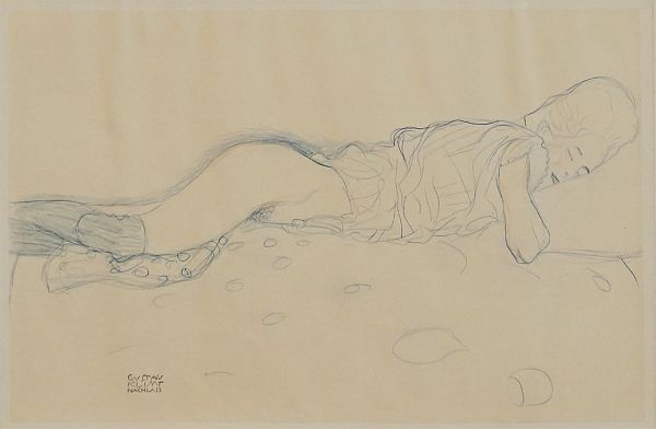 Gustav Klimt "Auf dem Bauch liegender Halbakt" Fine Art Print