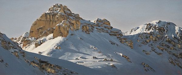 Harald Wilberger "Hoher Burgstall, Schlick Stubai" Öl auf Leinwand 46,5  x 98,5 cm