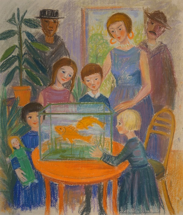 Lore Arnold "Das Aquarium" Ölkreide 50 x 43 cm