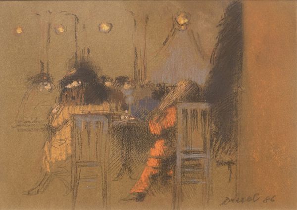 Norbert Drexel "Kaffeehaus-Szene II" - Pastell - 22 x 31cm