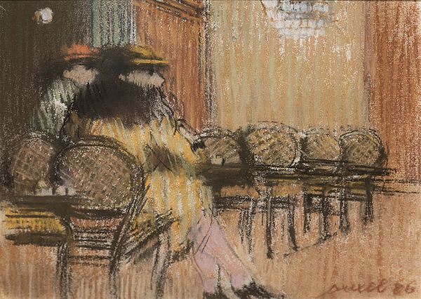 Norbert Drexel "Kaffeehauszene I" - Pastell - 22 x 31cm