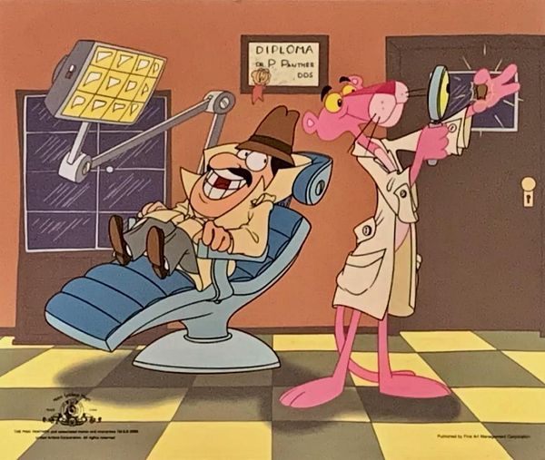 PINK PANTHER & INSPECTOR CLOUSEAU DENTIST, LIMITED EDITION ANIMATION CEL