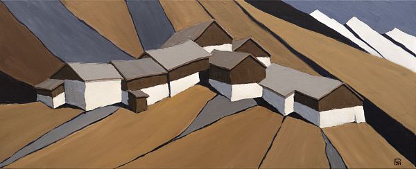 Johannes Maria Pittl "Pirchhof am Naturnser Sonnenberg" - Acryl auf Leinwand - 43 x 103 cm