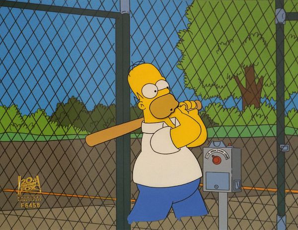 The Simpsons "Bart the Mother, Homer swinging Racket" Original Production Cel, 27 x 33 cm