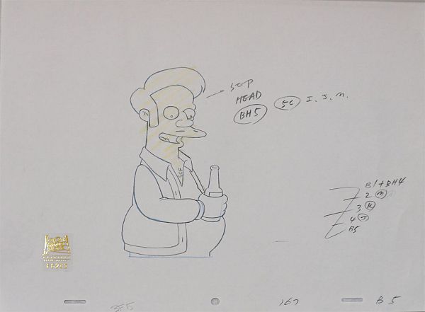 The Simpsons "A fish called Selma (Apu holding a beer)" Original Pencil Drawing 28 x 36 cm