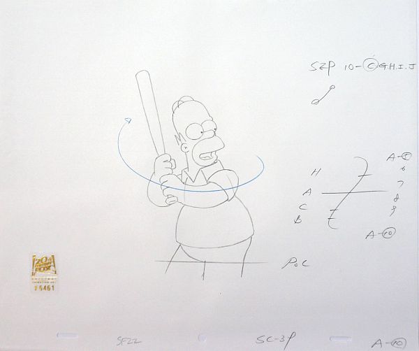 The Simpsons "Bart the Mother Homer Baseball mouth open" Original Pencil Drawing 28 x 36 cm