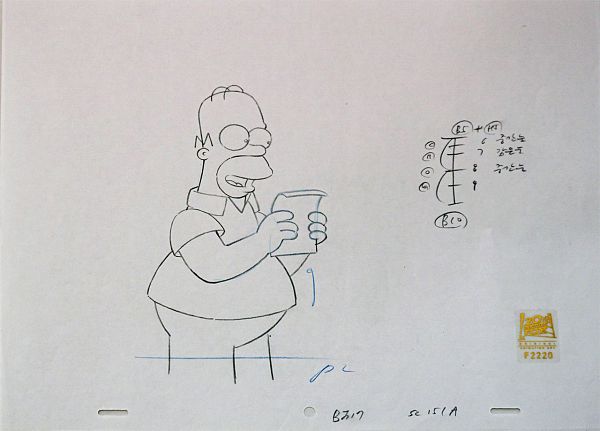 The Simpsons "Homer reading" Original Pencil Drawing 28 x 36 cm