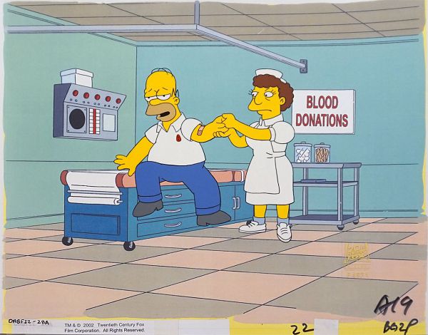 The Simpsons "How I spent my strummer (Homer and nurse)" Original Production Cel 28 x 36 cm