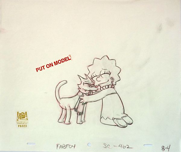 The Simpsons "I Annoyed Grunt Bot Lisa holding a cat" Original Pecil Drawing 28 x 36 cm