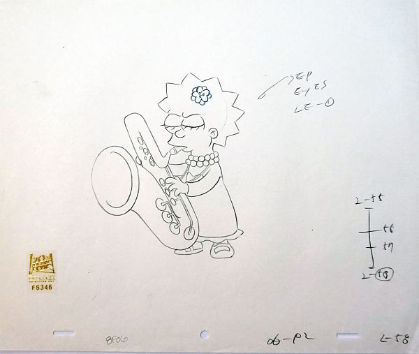 The Simpsons "Lisa`s Pony Lisa is playing Saxophone looking down" Original Pencil Drawing 28 x 36 cm