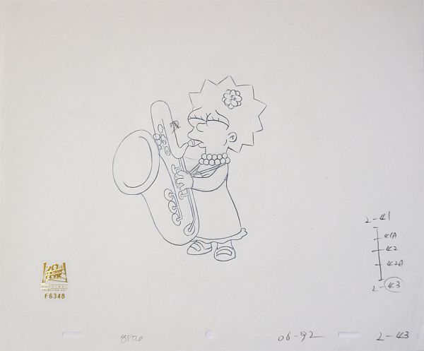 The Simpsons "Lisa`s Pony Lisa is playing Saxophone" Original Pencil Drawing 28 x 36 cm