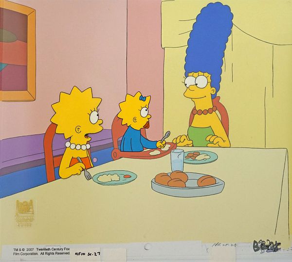 The Simpsons, Mountain of Madness, Lisa Maggie and Marge at Dinner, Original Production Cel, 27 x 33 cm web