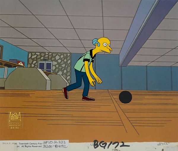 The Simpsons "Team Homer, Mr. Burns bowling" Original Production Cel 28 x 36 cm