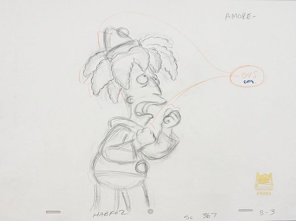 The Simpsons "The Italien Bob (Tingel Tangel Bob screaming)" Original Pencil Drawing 28 x 36 cm