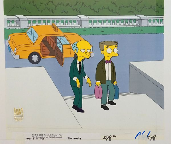 The Simpsons The mansion Family Mr Burns and his assistant out of the car Original Production Cel 27 x 33 cm web