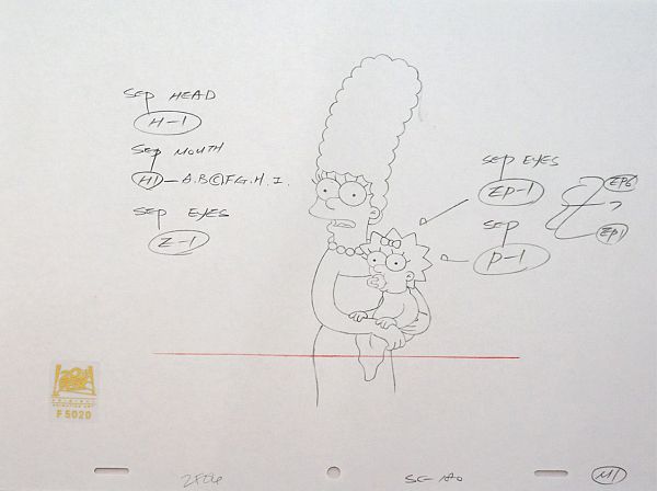 The Simpsons "The seemingly never-ending story (Maggie)" Original Pencil Drawing 28 x 36 cm