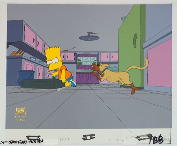 The Simpsons, Three Men and a Comic Book, Bart cleans, Original Production Cel, 27 x 33 cm web