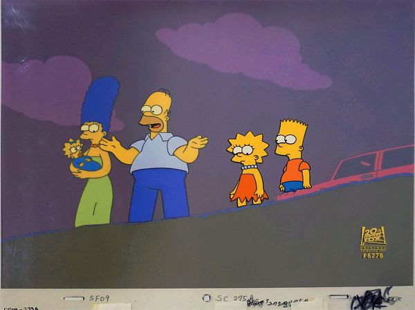 The Simpsons "Trash of the Titans (whole family)" Original Production Cel 28 x 36 cm