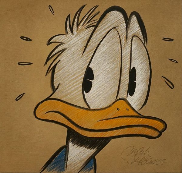Ulrich Schröder "Donald Duck" Kohle und Acryl auf Leinwand 75 x 75 cm
