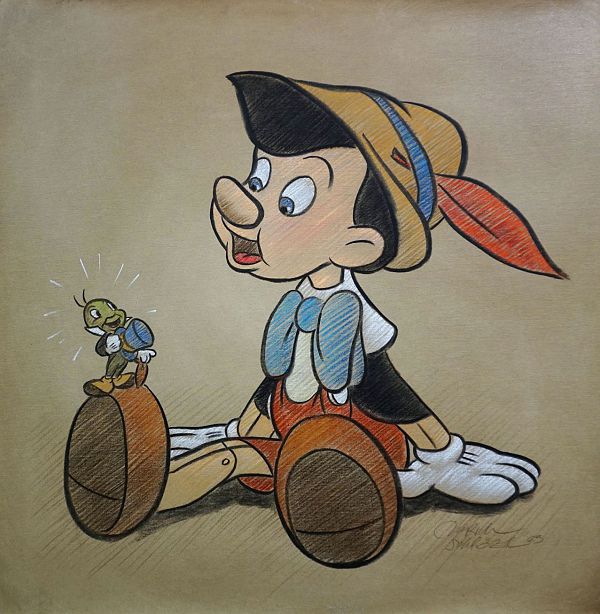 Ulrich Schröder "Pinocchio" Kohle und Buntstift auf Leinwand 80 x 80 cm