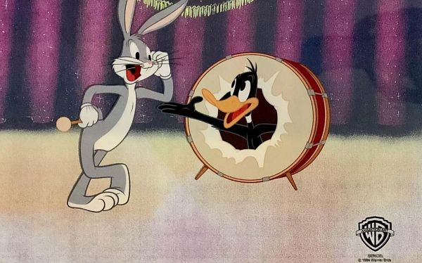 WARNER BROS, LOONEY TUNES, BUGS BUNNY & DAFFY DUCK ON STAGE, LIMITED EDITION ANIMATION CEL