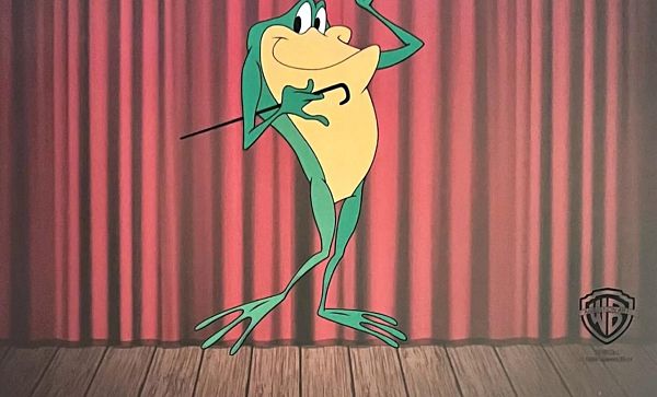 WARNER BROS, MICHIGAN J FROG WITH RED CURTAIN BACKDROP, LIMITED EDITION ANIMATION CEL ONE FROGGY EVENING