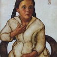 Ernst Nepo "Mädchen im Sessel" 1920, Öl auf Leinwand, 63 x 52 cm