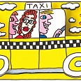 James Rizzi "A Mellow Yellow Taxi Cab" 3D Siebdruck 24 x 30 cm