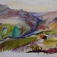 Lore Arnold "Landschaft - Tiroler Unterland" Aquarell 31 x 46 cm